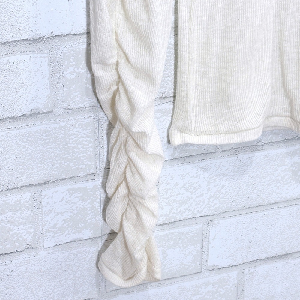 Intimately Free Sheer Ivory Thermal Top Large Ruched Sleeve Lightweight Layering - Picture 2 of 9